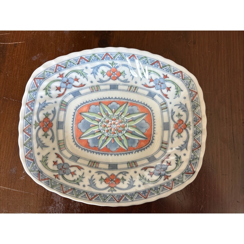 Vintage Andrea by Sadek, Japan Fashionable China Serving Dish Blue Salmon Design